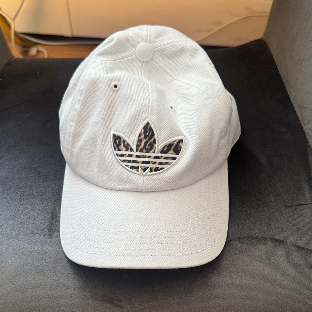 Adidas White Cap with Leopard Print Logo